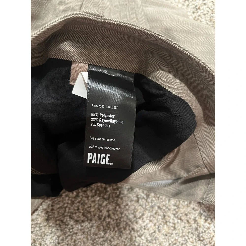 Paige Mens 34 Herringbone Trousers Khaki Brown Slim Fit Stretch Dress Pants